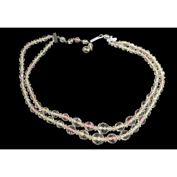 Vintage German Crystal Bead Necklace Double Strand Pink & Clear Elegant Estate - Picture 3 of 7